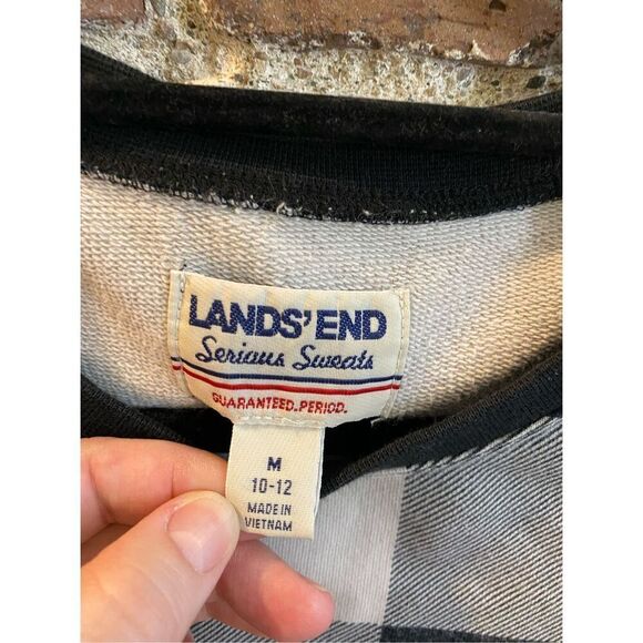 Lands’ End Serious Sweats Black/White Plaid Pullover Sweater Women’s Size M 10-1 - Picture 3 of 8